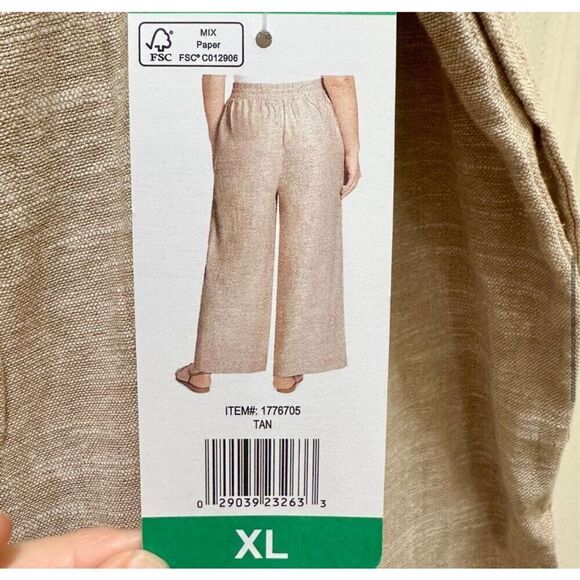 NWT ELLA MOSS Linen Blend Ankle Pants XL Tan Wide Leg Pockets Elastic Waist New - Picture 11 of 16